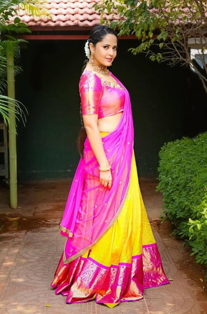 Telugu TV Girl Anasuya Bharadwaj Photos In Traditional Pink Lehenga Choli 3